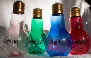 Hue Blue LightUp 500ml Plastic Lightbulb Shaped Bottle with 7 Pattern LED Lights- Black Logo