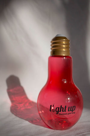 Crimson LightUp 500ml Plastic Lightbulb Shaped Bottle with 7 Pattern LED Lights- Black Logo