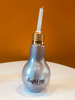 Sensational Silver LightUp 500ml Plastic Lightbulb Shaped Bottle with 7 Pattern LED Lights- Black Logo