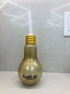 Life is Golden LightUp 500ml Plastic Lightbulb Shaped Bottle with 7 Pattern LED Lights- Black Logo