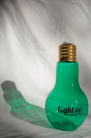 Crimson LightUp 500ml Plastic Lightbulb Shaped Bottle with 7 Pattern LED Lights- Black Logo