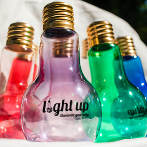 Purple Reigns LightUp 500ml Plastic Lightbulb Shaped Bottle with 7 Pattern LED Lights- Black Logo